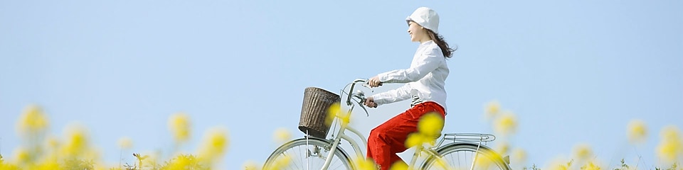 Một cô gái đang đạp xe đạp qua cánh đồng mùa hạ